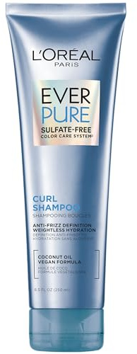 L'Oreal Paris Sulfate Free Shampoo for Curly Hair, Lightweight, Anti-Frizz Hair Care with Coconut Oil, EverPure, 8.5 Fl Oz (Packaging May Vary)