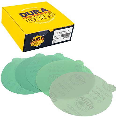 Dura-Gold Premium Film Back - Ultra Fine - Variety Pack 6 Green Film - PSA Self Adhesive Stickyback Sanding Discs 5 of each grit (800, 1000, 1500, 2000, 3000) - Box of 25 Sandpaper Finishing Discs