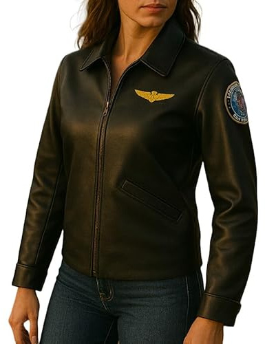 NM-Fashions Womens Guns Aviator Charlie Flight Pilot Costume Leather Jacket, Faux, M