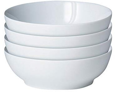 Denby White Porcelain Cereal Bowls Set of 4 - Dishwasher Microwave Safe Crockery 800ml - Glazed Chip & Crack Resistant Soup Bowls