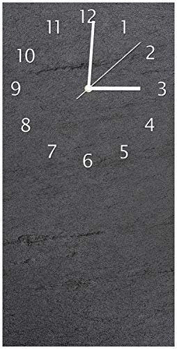 Wallario Design-Wanduhr Schwarze Schiefertafel Optik - Steintafel aus Glas, Motiv-Uhr Größe 30 x 60 cm, weiße Zeiger