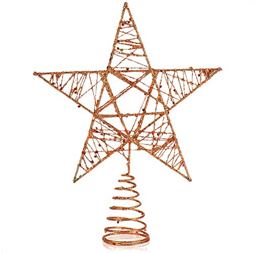 COM-FOUR® Stella decorativa Natale - Addobbi per l'albero di Natale in metallo - Decorazione natalizia da posare - Poinsettia decorativa (color bronzo / 24cm)
