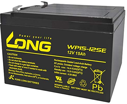 Kung Long Akku 12V 15Ah Batterie Bleigel WP15-12SE zyklenfest kompatibel 12Ah 13Ah 14Ah 16Ah Bleiakku AGM