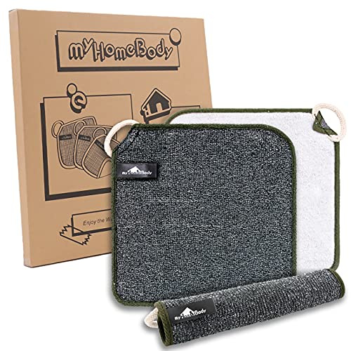 myHomeBody Gant de Toilette Premium à Double Texture, Doux et exfoliant, loofah| Fabrication Durable à Base de Tissus Doux et de Nylon imprégné de Charbon Actif, 3 Packs