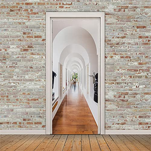 A.Monamour Türtapete Selbstklebend Türfolie Türposter 3D Halle Innen Korridor Durchgang Weiße Bögen Vinyl Folie Türdeko Tapete Wandbild Türaufkleber Türtattoo 85 x 200 cm