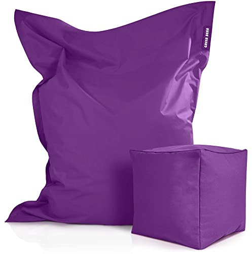Green Bean 2er Set XXL Sitzsack inkl. Pouf fertig befüllt mit EPS-Perlen - Riesensitzsack 140x180 Liege-Kissen Bean-Bag Chair Loung Bodenkissen