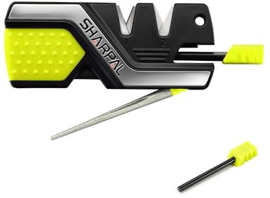 SHARPAL 101N-G Pocket Knife Sharpener with 2 Fire Starter,Sharpen All Kinds Outdoor and Kitchen Knives, Serrated Blade, 3 Premium Sharpening Abrasives, Tungsten Carbide, Fine Ceramic and Diamond