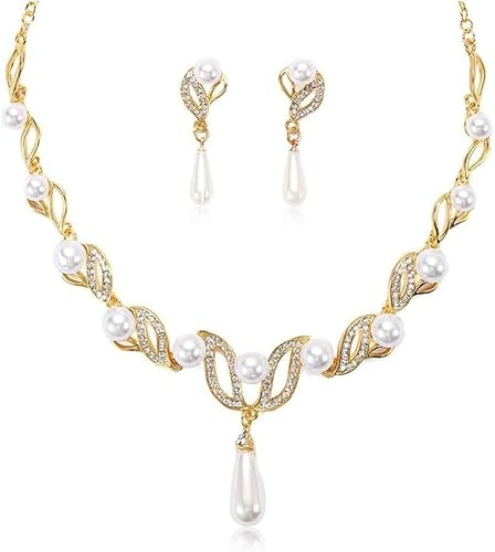 TOFBS Pearl Necklace Earrings Jewellery Set for Women Girls Bridal Jewelry Set Pearl Choker Set Weddings Party Birthday Anniversary Christmas Mothers Day Valentine's Day Gifts (#5)