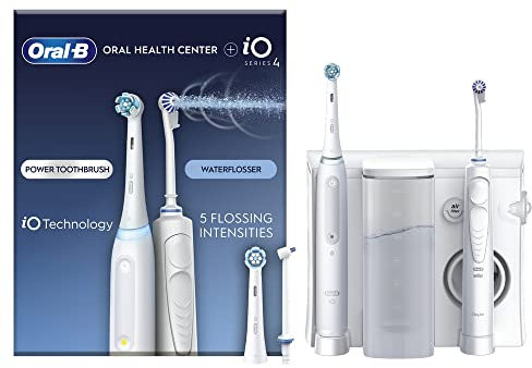 Oral-B Oral Health Center Irrigator; Waterflosser, 1 Oxyjet Nozzle, 1 Water Jet Nozzle, 1 iO4 Electric Toothbrush, 2 Toothbrush Heads, Plaque Remover for Teeth