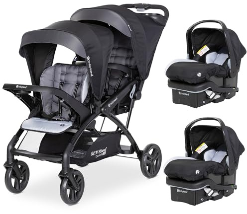 Baby Trend Double Stroller with 2 EZ-Lift Plus Infant Car Seats, Sit N' Stand, Stormy - Portable and Lightweight Stroller Duo and Car Seat Travel System Tandem