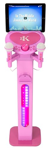 Easy Karaoke Kids Singalong Pedestal Karaoke Machine with Record & Playback, 2 Bluetooth microphones, Echo and Vocal Effects, Free HD Karaoke Songs via EK Smart App - Pink