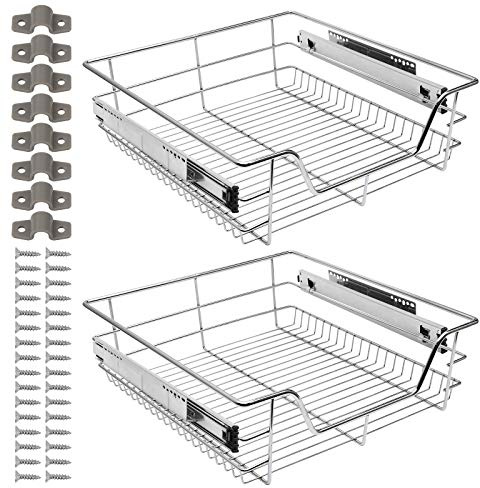 Eulenke Küchenschublade 2 Stück 50cm mit Schienensystem | Teleskopschublade als Schrankauszug und Korbauszug für Küchenschrank, Schlafzimmer oder Einbauschrank