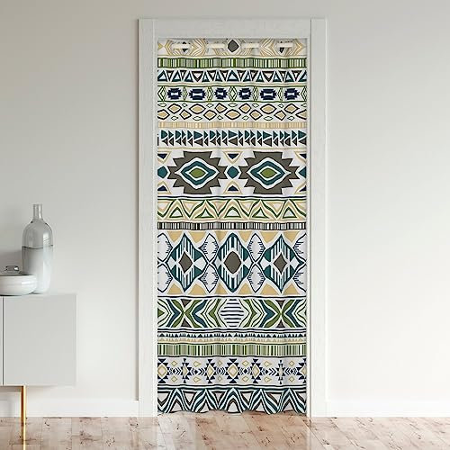 Abstrakte Geometrie Patchwork Tür Vorhang für Privatsphäre, Geometrische Azteken Muster Türvorhang 106x203, Boho Tribal Tür für Schrank Tür 1 Panel