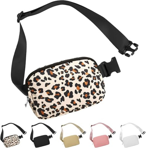 Favuit midjeväska kvinnor och män, mode midjeväska med justerbar rem, crossbody bag höftväska av nylon, liten löparväska för sport, löpning, resor, vandring, cykling, vardag, Leopardtryck, S, Mode