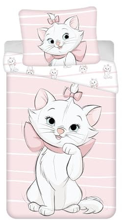 Parure de Lit Bébé Marie Les Aristochats, 100% Coton, Housse de Couette Disney Réversible 100x135 cm + Taie d'oreiller 40x60 cm
