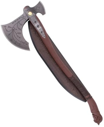'GOD of WAR' Kratos Axt - Göttliche Kampfaxt- Gott des Krieges - Deko Wurfaxt mit Wandhalterung aus Holz - Streitaxt, Metall Holz - Göttliche Waffe braun,Silber