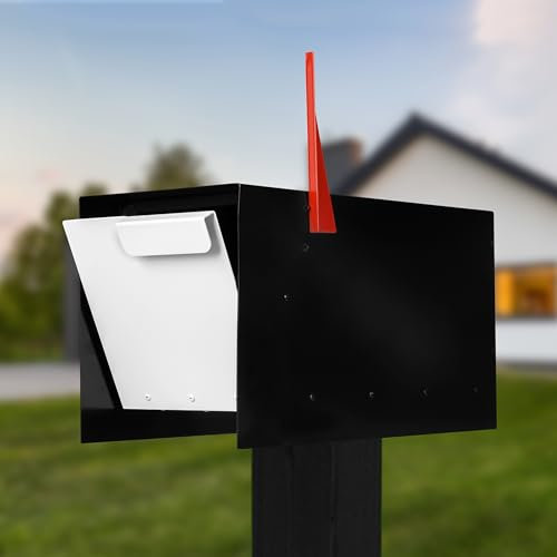 Ilyapa Wandbriefkasten mit Tab-Design, schwarz und weiß, pulverbeschichteter Stahl, robust, geschweißter Briefkasten, wetterfest, korrosionsbeständig, Edelstahlscharniere und magnetische Tür