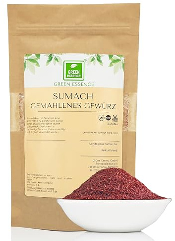 Sumach 100g Gewürz Pulver orientalisches Essigbaumgewürz von Green Essence | Sumachpulver, gemahlen Döner Gewürz, Zusatz zu arabischen Gewürzen wie Dukkah, Zaatar, Harissa, Ras el Hanout, Sumak 100 g