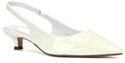 Womens Low Kitten Heel Shoes Ladies Slingback Sandals Pointed Toe Party Evening White Patent Pumps Size 7