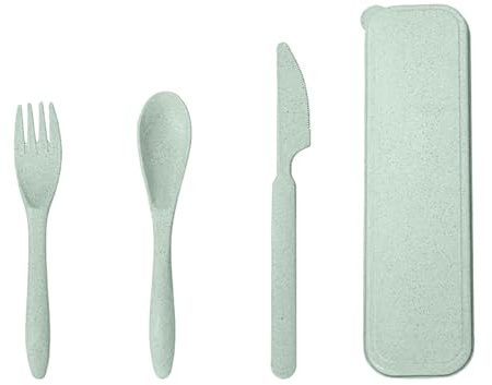 FUZVOL Cutlery Set Reusable Knife Fork Spoon Set with Case Portable Travel Utensils Eco-Friendly Flatware Set 3PCS Service for Outdoor Picnic Camping Green