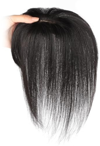 Haarteil aus echtem Menschenhaar, 24,9 cm lang, Echthaarteil für dünnes Haar, Frauen, Haarverlängerungen mit Seidenbasis zum Anklipsen, natürliches Aussehen, Naturschwarz, Haarteile