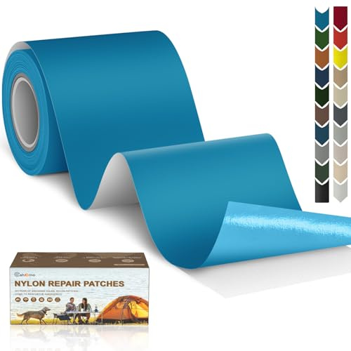 Cahomo Nylon Reparatur Patches, 7.6x200 cm Selbstklebender Wasserdichte Reparatur Patch, Daunenjacke Flicken Reparaturset，Nylon Flicken Selbstklebend, für Jacken, Zelte, Daunenjacke-Blau