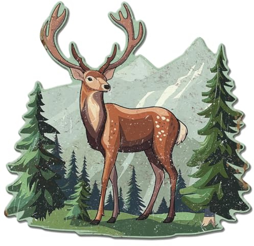 GLOBLELAND Vintage Metal Deer Tin Sign Retro Forest Deer Plaque Poster Metal Wall Decorative Tin Signs for Indoor Outdoor Garden Camping Gas Station Cafe Decoration