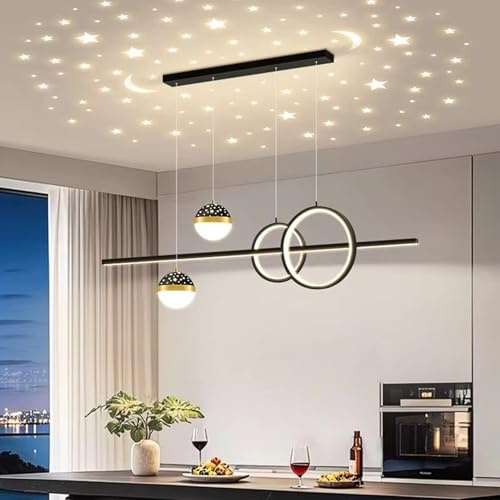 Moderne LED Pendelleuchte esszimmer dimmbar hängelampe esstisch schwarz, Moderne Linear design Hängeleuchte mit Fernbedienung, Esstischlampe hängend Höhenverstellbar für Küche büro (Schwarz, 150 cm)