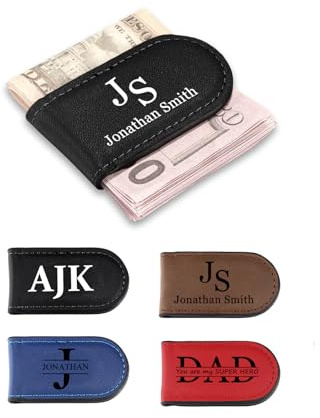 PiercingJak Personalisierte Geldklammer mit Gravur magnetische Geldklammern für Herren ID Namen Geldscheinklammer Geldscheine Kreditkarte Money Clip Leder Schmaler Kartenhalter Geschenke für Männer