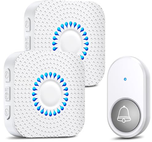 Görvitor Funkklingel, Türklingel Funk 300m Reichweite, Funkklingel Aussen Wasserdicht mit 2 Empfänger, Funk Klingel Haustür Türklingel Kabellos mit 55 Melodien 5 Lautstärkestufen LED-Blitz