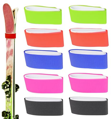CDDCWZ (Upgrade) 10 x verstellbare Ski-Wrap-Gurte Eva-Ski-Bänder mit schützendem Design für den Transport von Skiausrüstung Winter Weihnachten（Blau Rosarot Orange Gelb Schwarz）