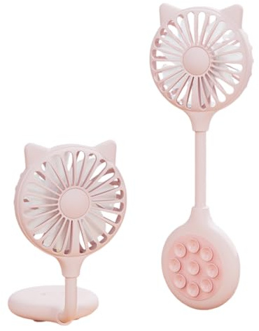 NHQZ Orbegoz Mini Ventilador Portátil con Ventosa Potente USB Recargable 3 Velocidades Pequeño Ventilador de Mano para Maquillaje de Viaje Ventilador de Pestañas Rosa