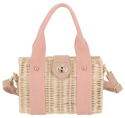 flora & co Sac bandoulière Femme en Paille Tissée Été - Sac à Main Clutches Pochette pour Plage Vacances Estival - Chic Moderne - Rose