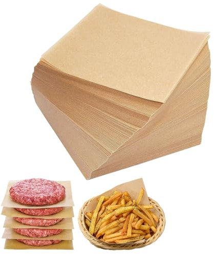 200 hojas de papel de pergamino marrón sin blanquear para hornear, papel precortado, hojas de papel encerado antiadherente para hamburguesas separadas, galletas y otros alimentos al almacenar
