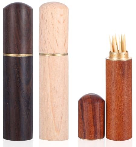 guduling 3 Pcs Portable Toothpick Holder,Wood Toothpick Holder for Storing Small Items Such As Toothpicks,Needles,Pearls,Ear Picks,Cotton Swabs etc,Needle Case for Women & Men