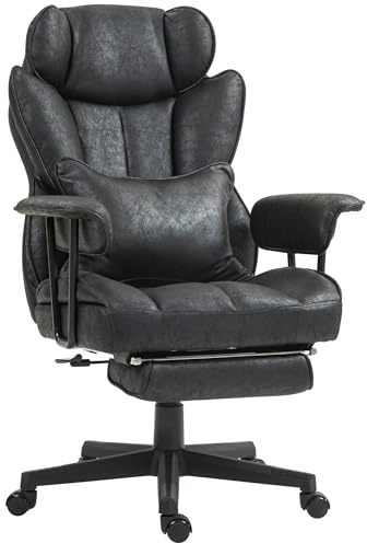 HOMCOM Office Chair, Ergonomic Desk Chair with Foot Rest, Lumbar Support, Reclining Function and Wide Seat, Height-Adjustable High Back Swivel Rolling for Home Office, Support up to 180 kg, Black