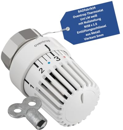 BADfabrik24 Thermostat Uni XH mit Klemmanschluss + Entlüftungsschlüssel 5 mm Metall – 1 Stück Heizkörper-Thermostatkopf, weiß – schnelle Montage & präzise Temperatureinstellung