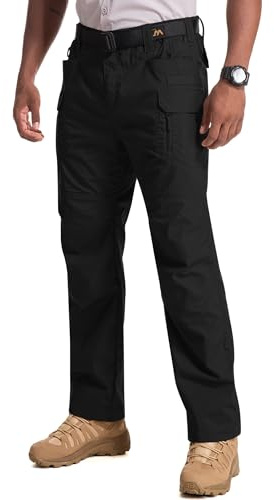 mosingle Mens Cargo Combat Work Trousers, Multi Pockets Ripstop Durable Water Resistant Hiking Outdoor Pants #9929-Black-30