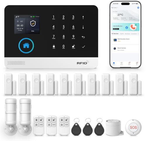 XNY 4G Alarmas para Casa, WiFi Sistema de Alarma Doméstica Inalámbrico con Alerta App, 24 Piezas: Sirena, Detector de Movimiento Inmunitario Mascotas, Sensores de Puertas/Ventanas, Mandos a Distancia