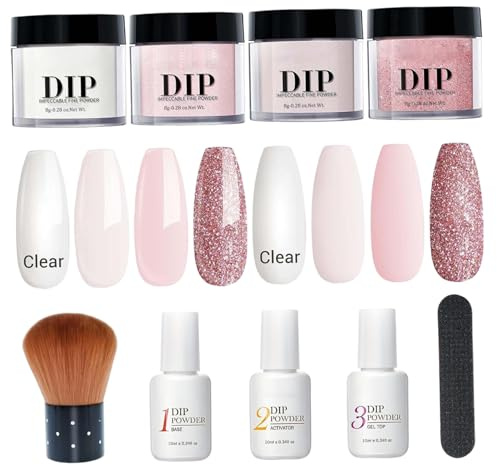10pcs / ensemble Kit d'ongle en poudre à trempette 4 Couleurs Nail Powder Liquide Ensemble avec base et Activateur de couche de finition pour ongles français Art Manucure Salon Diy à la maison, 2