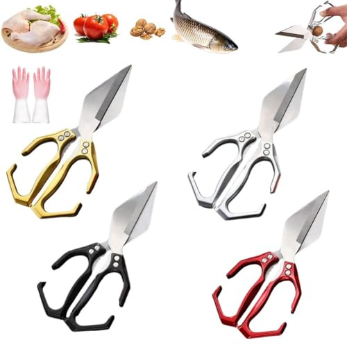 Seattleget Multifunctional Heavy-Duty Kitchen Shears, Japan Kitchen Scissors for Food, Japanese High-Carbon Steel Culinary Shears for Chicken, Meat, Seafood, Bone Cutting(4pcs)