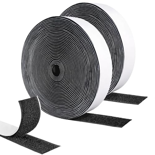 Klettband Selbstklebend Extra Stark,8Mx20mm Doppelseitig Klett Mit Klettverschluss Kelbstklebendes, Schwarz Klebepad Flauschband Und Hakenband Für Fliegengitter,Bilderrahmen Und Sofa-Kissen