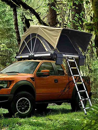 Tienda de campaña de techo para camioneta, escalera plegable telescópica para acampar y aventuras de viaje