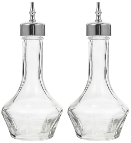 ULTECHNOVO 2 Botellas de Coctel 50ml de Vidrio con Tapón Plateado | Botella Gotero para Cocteles con Base de Loto, para Bar, Cocina y Bebidas