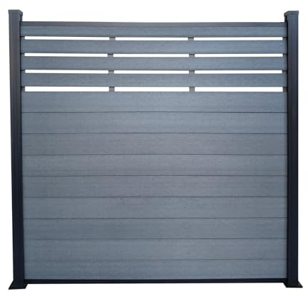 Floordirekt WPC Sichtschutzzaun „Elba“ 180×180 cm – Schwarz – 13 Paneele, 21 mm stark – Aluminium-Pfosten 68 mm – UV- & wetterbeständig – Moderner Gartenzaun für Terrasse & Grundstück
