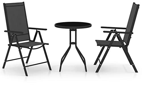Frdhee Terrassenmöbel Balkon Möbel Set,3-TLG. Bistro-Set Aluminium und Textilene Schwarz,Balkonset für Hof,Terrasse