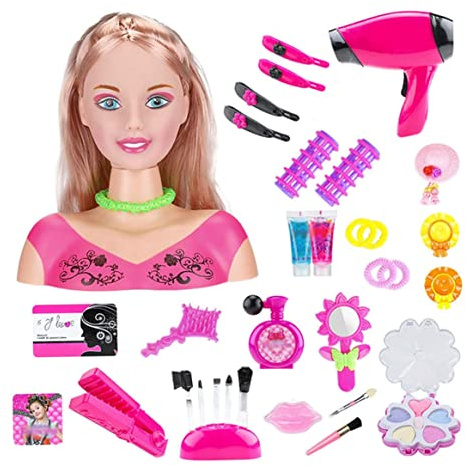 Muzrunq Tête de poupée pour Filles, Coiffure de Luxe, Maquillage, Jouets poupée, Coiffeur, Jeu Simulation, kit tête Coiffure pour Enfants, Jouets et Jeux pour Petites Filles