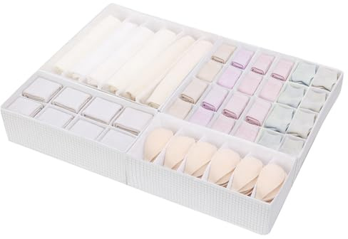 HNYQQL Schublade Organizer Kleidung für 4 Pack, Dresser Organizer für Babykläder, Unterwäsche, Socke- Klappbarer Schrank Organisation und Aufbewahrungsteiler Behälter für Kinderzimmer (Weiß-4)