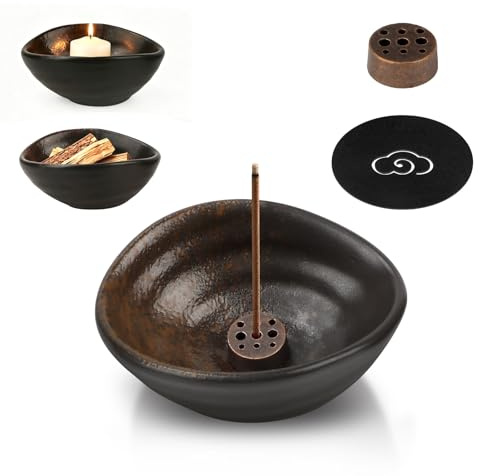 mawmuaw Räucherstäbchen Halter, Incense Stick Holder, Räucherschale Keramik | 9 Loch Räucherstäbchen Halterung Räucherstäbchenhalter, Feuerfeste Schale, Räucherset mit Filzunterlage für Räucherwerk