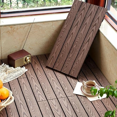 LBAawxe Composite Wood Decking Tiles, Cuttable Interlocking Drainage Flooring for Garden and Terrace, Rectangular Plastic Wood Flooring(Light Coffee,6pcs)